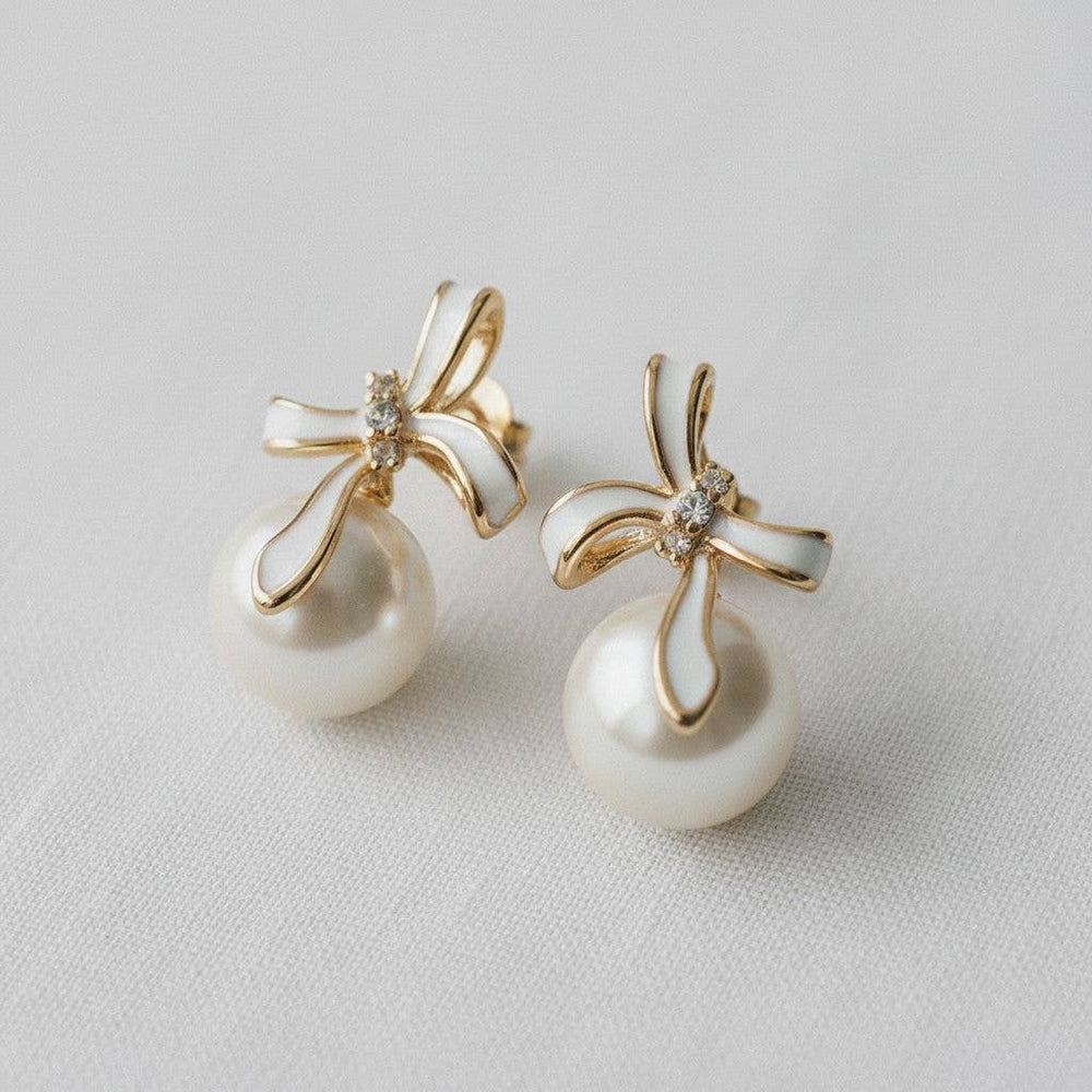 Pearl Bow Stud Earrings