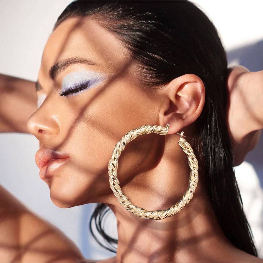 Golden Twist Statement Hoop Earrings