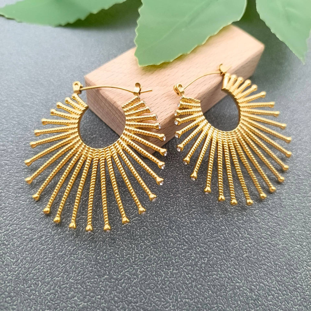 Radiant Fan CZ Gold Hoop Earrings
