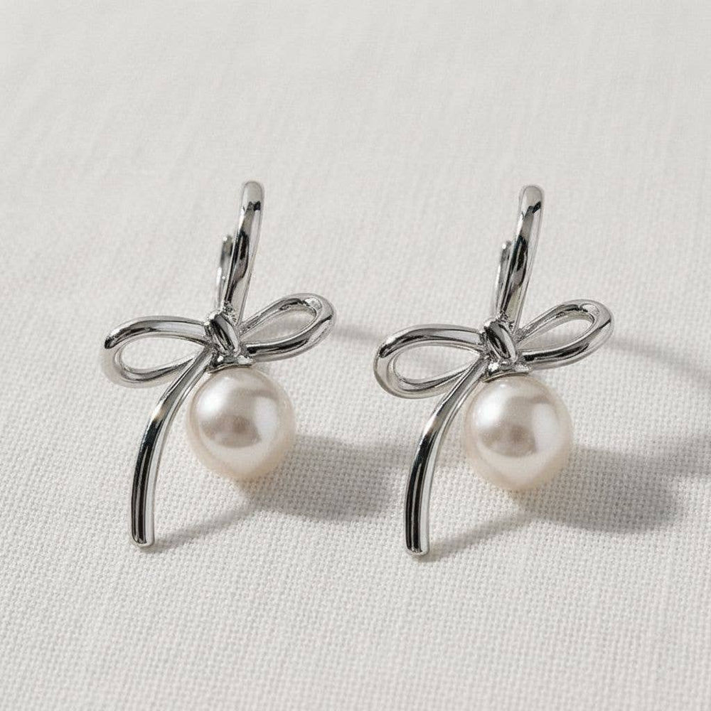 Pearl Ribbon Drop Earrings