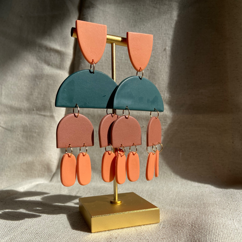 Multi - Colored Fall Statement Earrings | Terra Cotta | Cyan