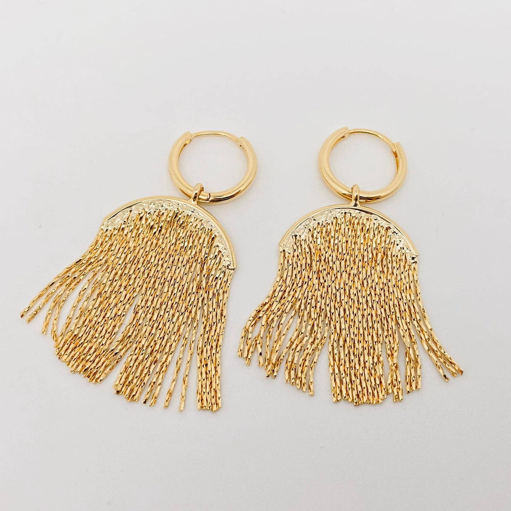 Golden Cascade Tassel Huggie Earrings