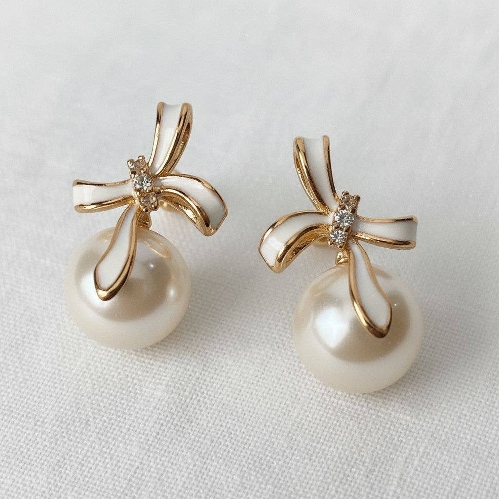 Pearl Bow Stud Earrings