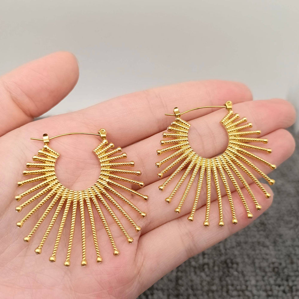 Radiant Fan CZ Gold Hoop Earrings