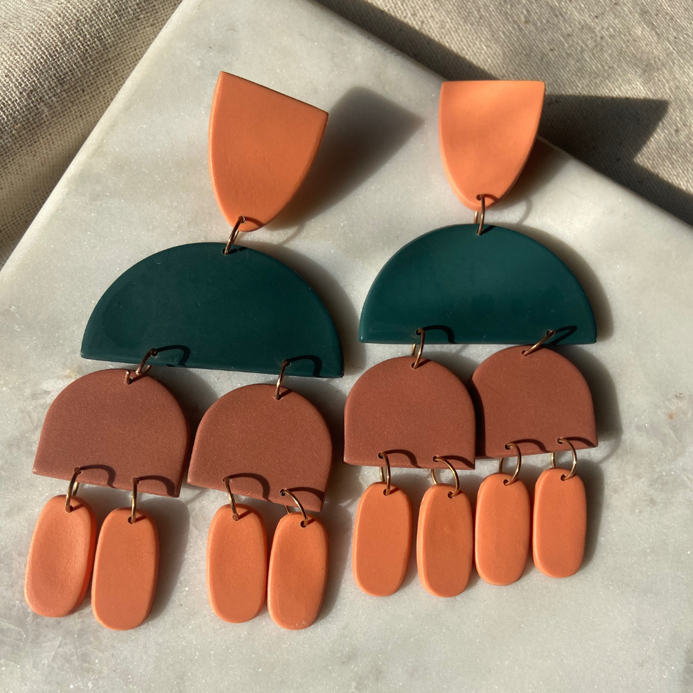 Multi - Colored Fall Statement Earrings | Terra Cotta | Cyan