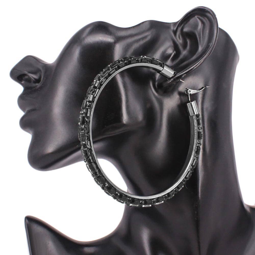 Midnight Glam Crystal Hoop Earrings