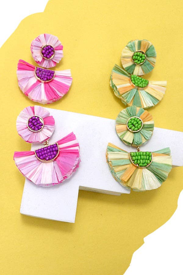 Sunset Raffia Beaded Statement Earrings