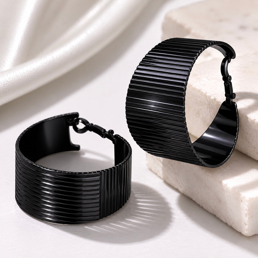 Midnight Edge Textured Hoop Earrings