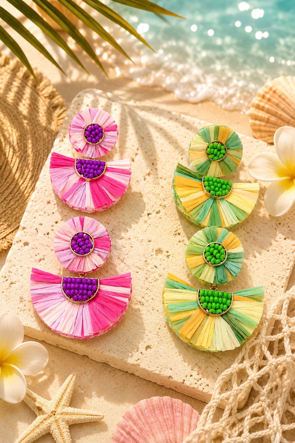 Sunset Raffia Beaded Statement Earrings