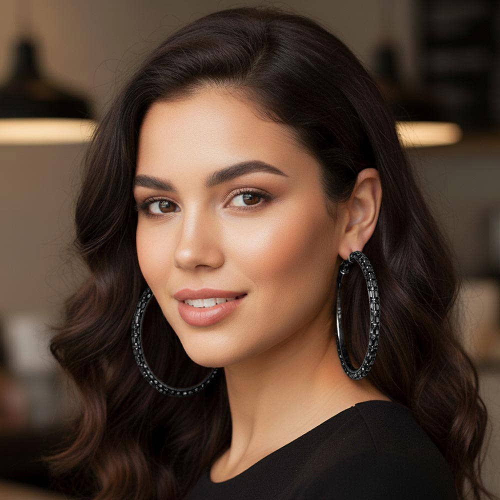 Midnight Glam Crystal Hoop Earrings