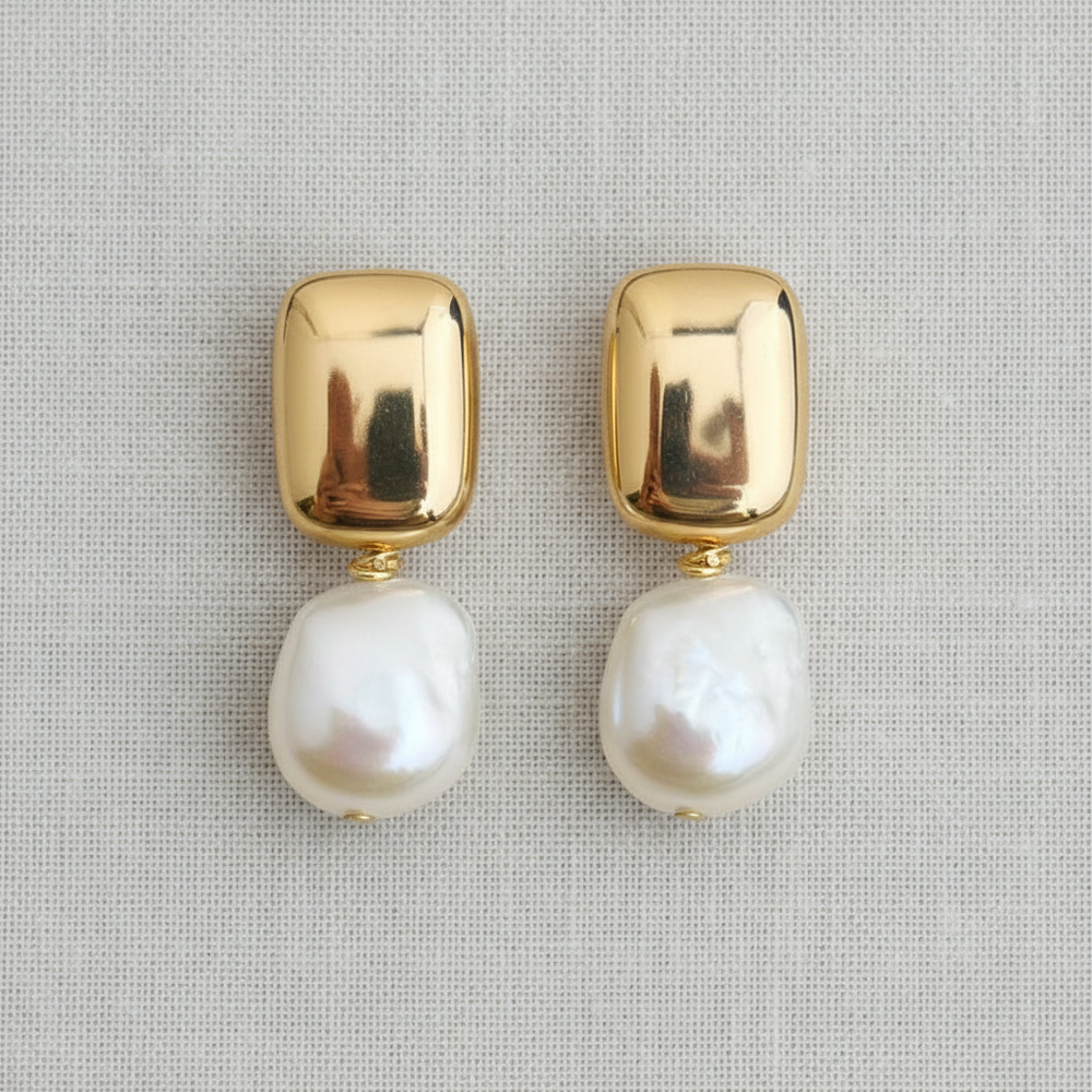 Geometric Pearl Drop Earrings