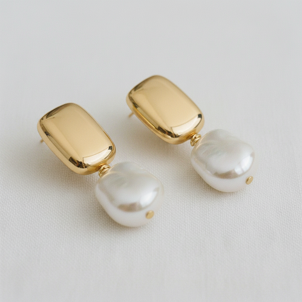 Geometric Pearl Drop Earrings