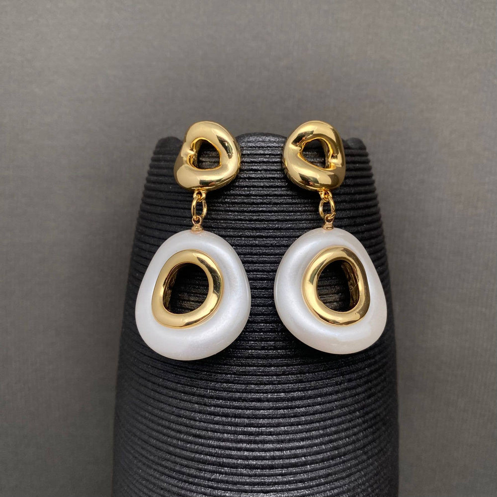 Golden Pearl Geo Drop Earrings