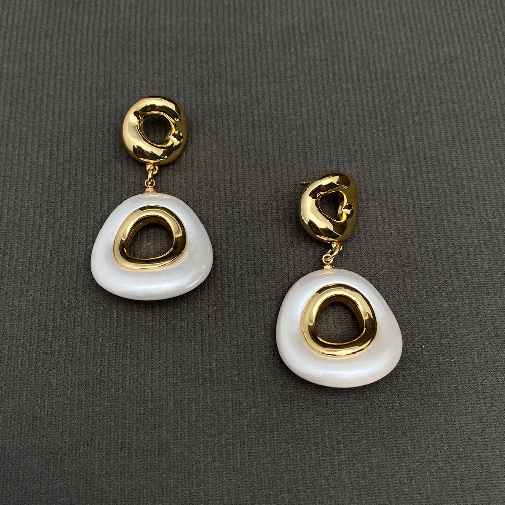 Golden Pearl Geo Drop Earrings