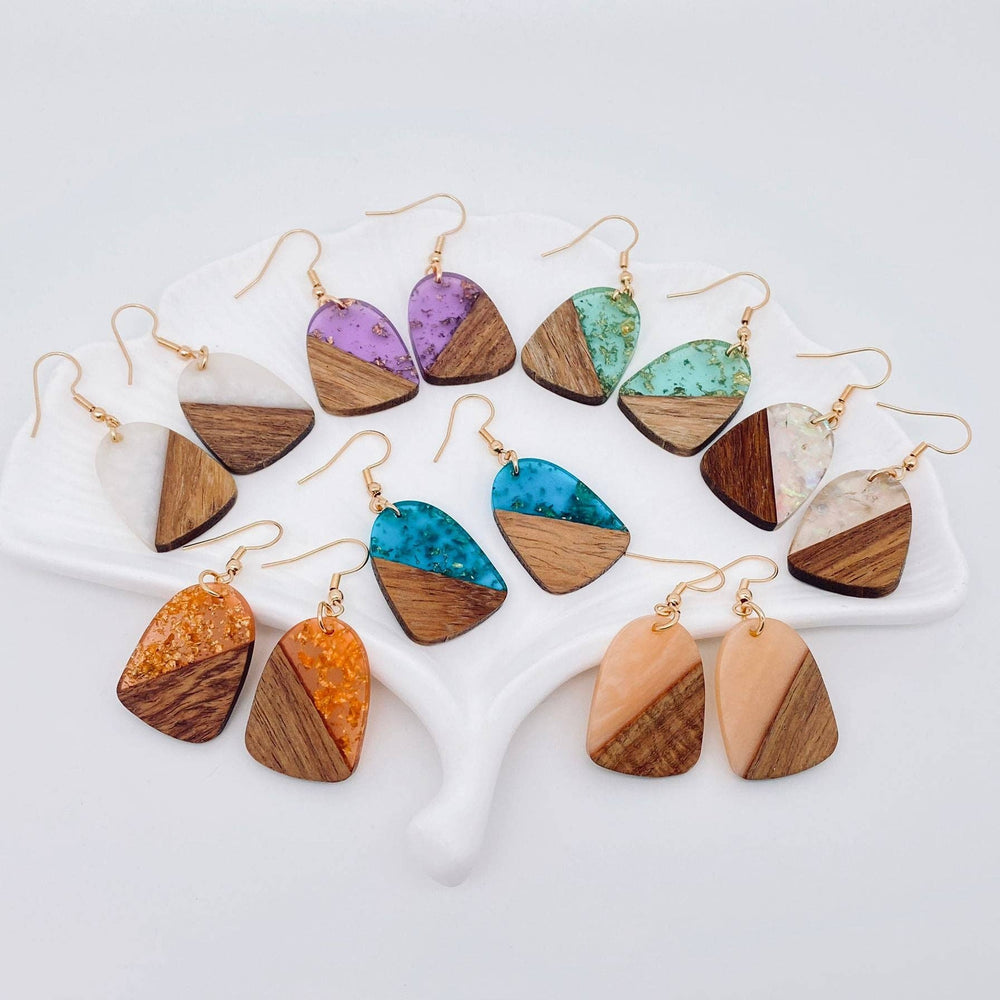 Modern Mosaic Wood & Resin Drop Earrings