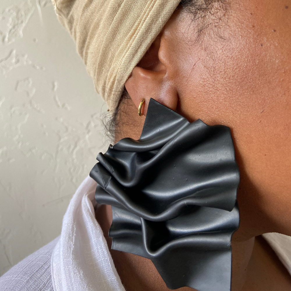 Clay Statement Unique Earrings - Gold & Black